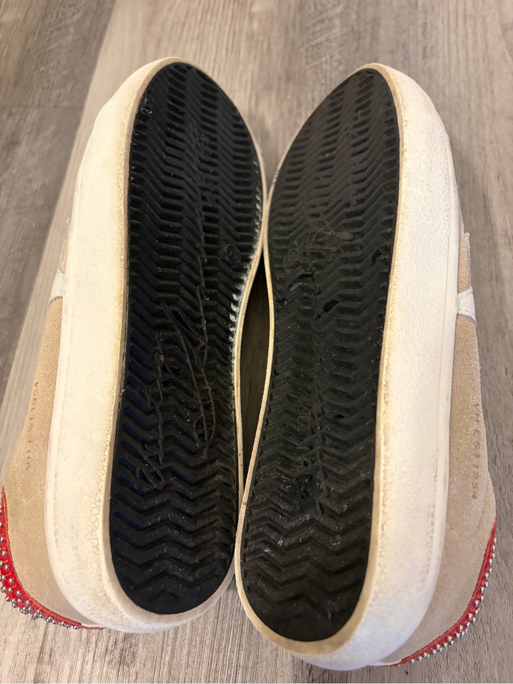 Vintage Havana Beige & White Sneakers with Red Heel - Picture 5 of 6